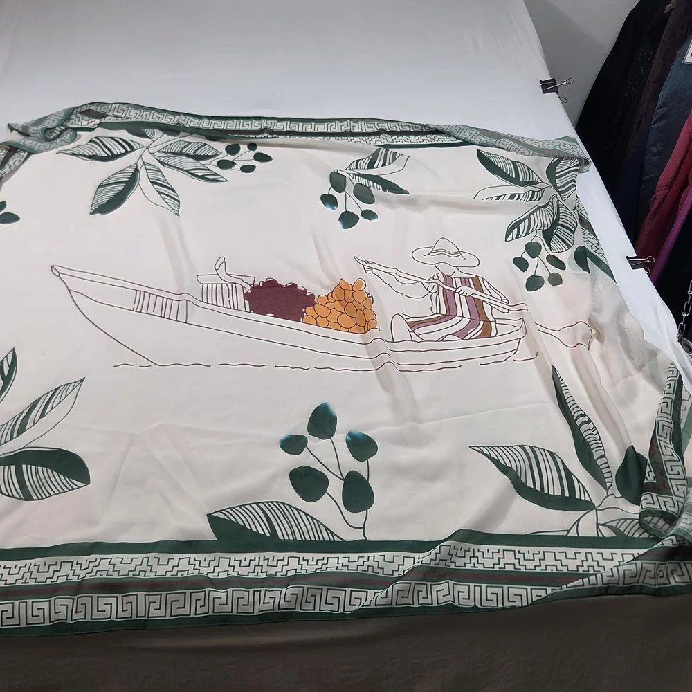 Oceanlass Cover Up Swim Wrap Skirt Green White Geometric Patterned Skirt Floral - Picture 11 of 11